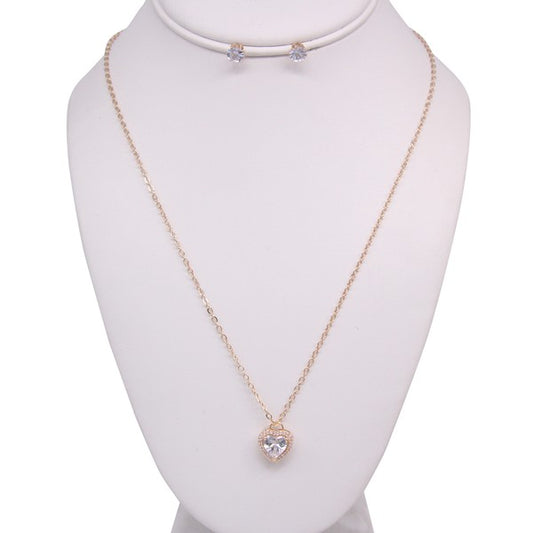 RHINESTONE HEART SHAPE NECKLACE EARRING SET - Tigbul's Variety Fashion Shop