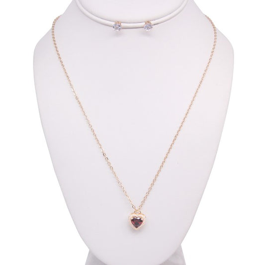 RHINESTONE HEART SHAPE NECKLACE EARRING SET - Tigbul's Variety Fashion Shop