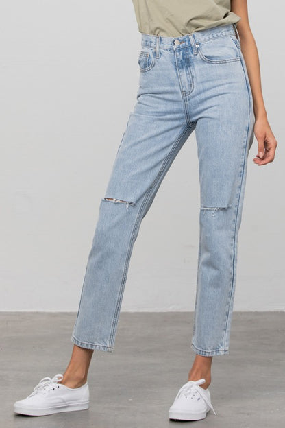 High Waist Ripped Tapered Jeans - Tigbul's Variety Fashion Shop