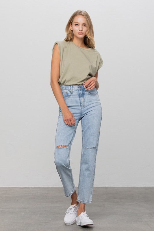 High Waist Ripped Tapered Jeans - Tigbul's Variety Fashion Shop