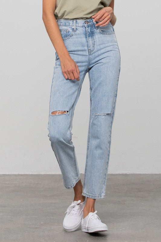 High Waist Ripped Tapered Jeans - Tigbul's Variety Fashion Shop