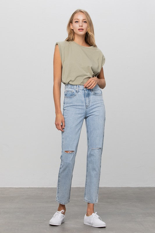 High Waist Ripped Tapered Jeans - Tigbul's Variety Fashion Shop