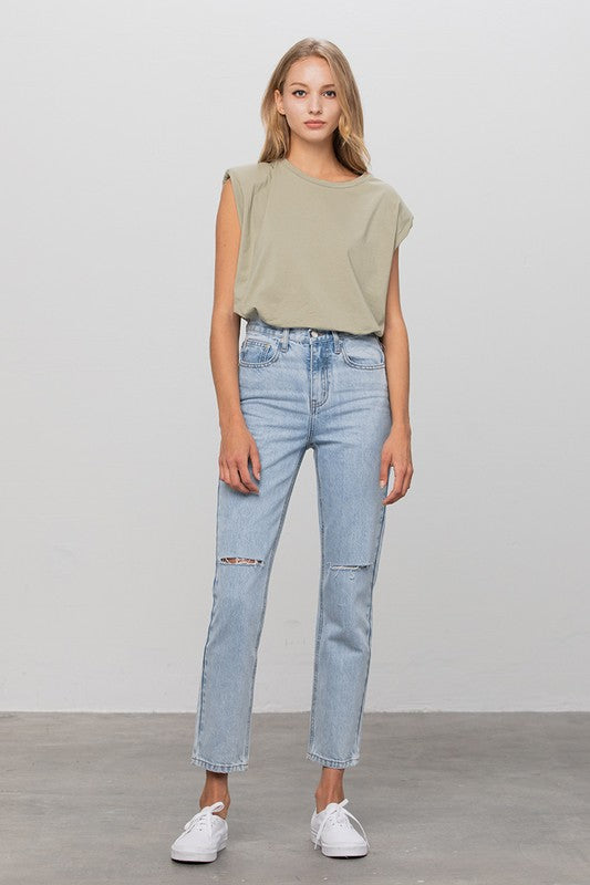 High Waist Ripped Tapered Jeans - Tigbul's Variety Fashion Shop