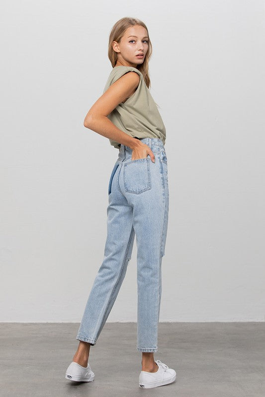 High Waist Ripped Tapered Jeans - Tigbul's Variety Fashion Shop