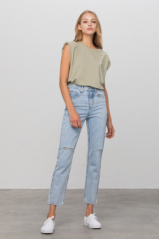 High Waist Ripped Tapered Jeans - Tigbul's Variety Fashion Shop