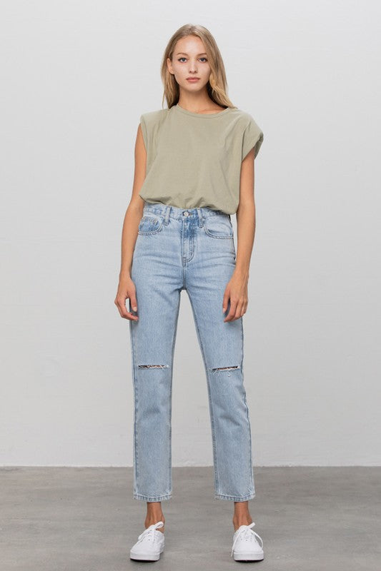 High Waist Ripped Tapered Jeans - Tigbul's Variety Fashion Shop