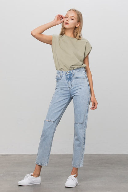 High Waist Ripped Tapered Jeans - Tigbul's Variety Fashion Shop