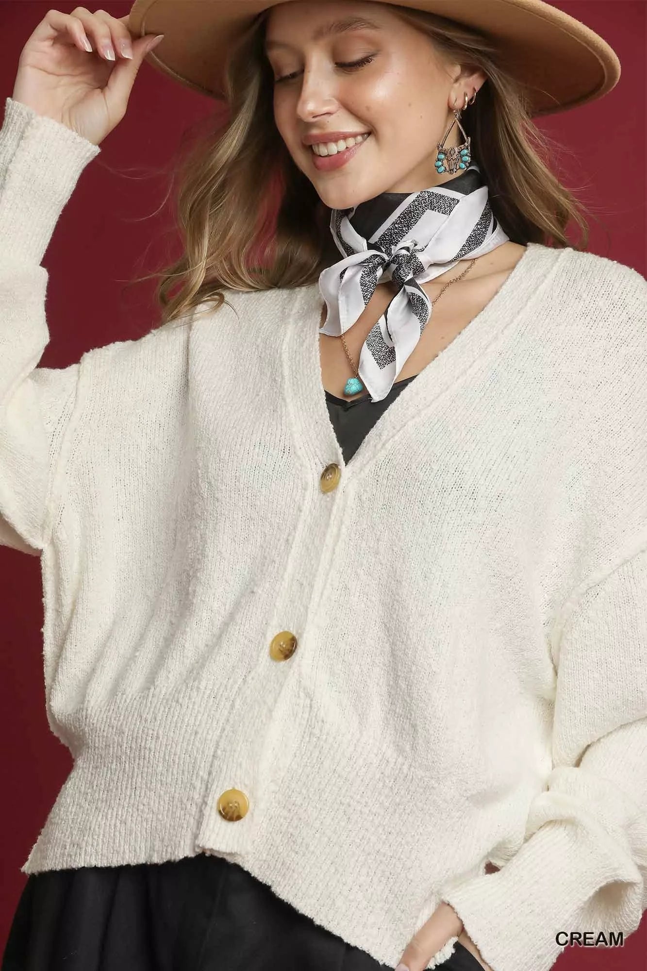 Umgee Button-Front V-Neck Knit Cardigan - Tigbul's Variety Fashion Shop