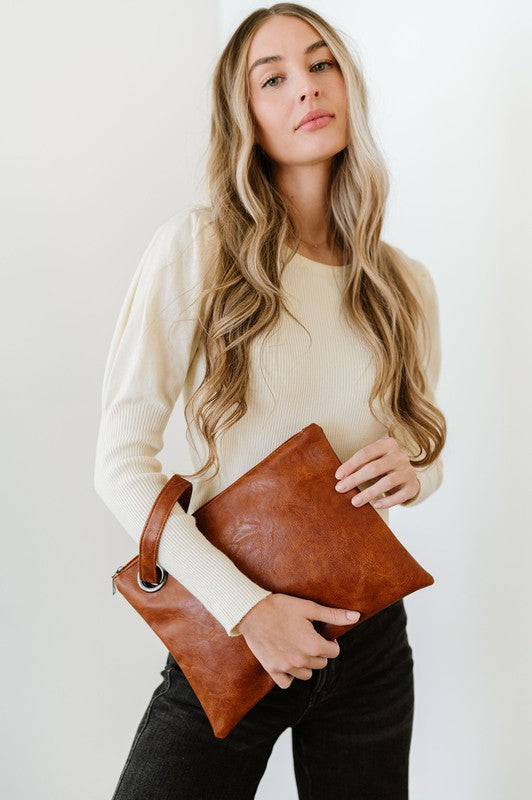 Oversized Clutch With Wristlet - Tigbul's Variety Fashion Shop