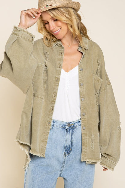 Fringe Distressed Oversized Jacket - Tigbul's Variety Fashion Shop