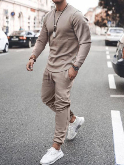 Men's Full Size Round Neck Long Sleeve Top and Pants Set - Tigbul's Variety Fashion Shop