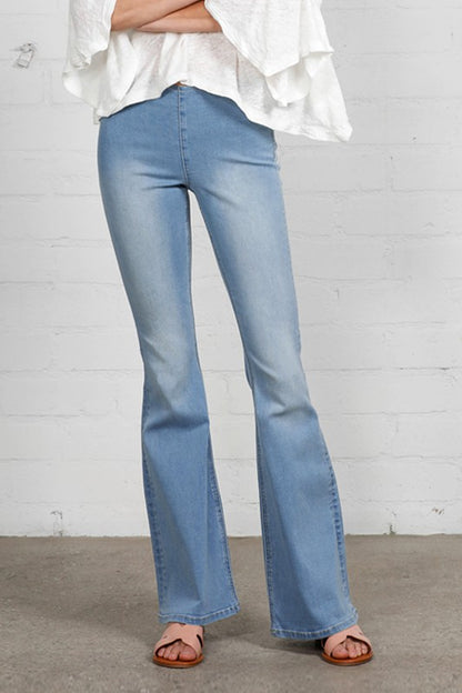 Mid Rise Light Wash Banded Wide Flare Jeans - Tigbul's Variety Fashion Shop