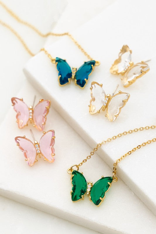 GEM STONE BUTTERFLY PENDANT NECKLACE - Tigbul's Variety Fashion Shop