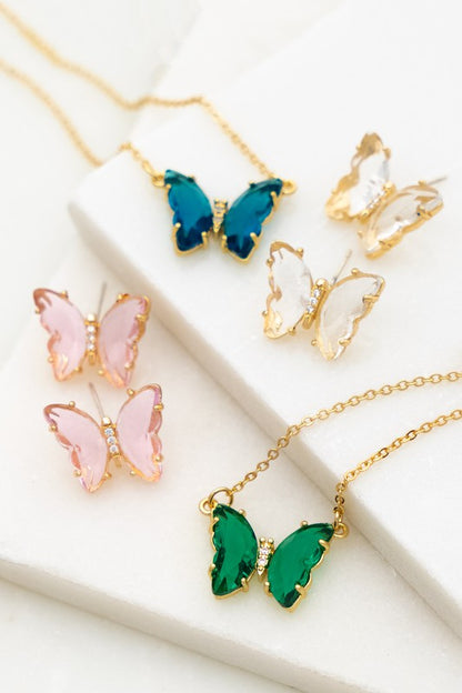 GEM STONE BUTTERFLY PENDANT NECKLACE - Tigbul's Variety Fashion Shop