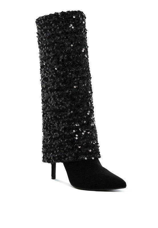 Sin City Sequinned Fold-Over Calf Boots - Tigbul's Variety Fashion Shop