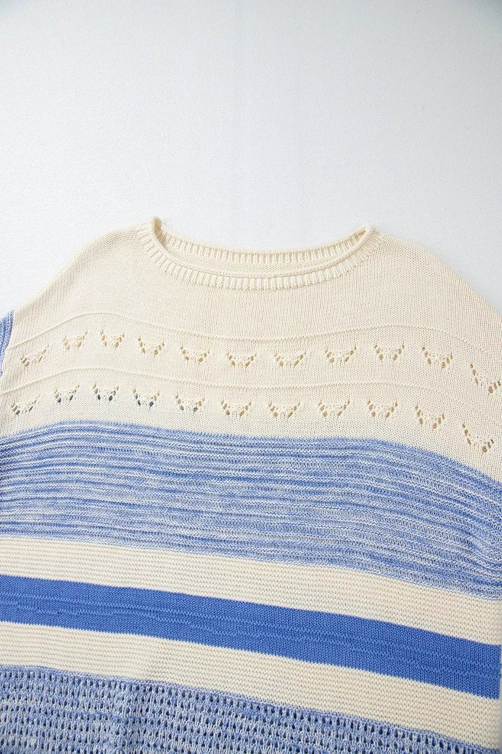 Openwork Striped Knit Long Sleeve Sweater - Tigbul's Variety Fashion Shop
