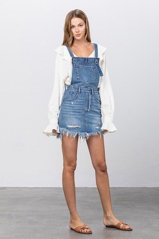 Frayed Denim Overalls Dress - Tigbul's Variety Fashion Shop