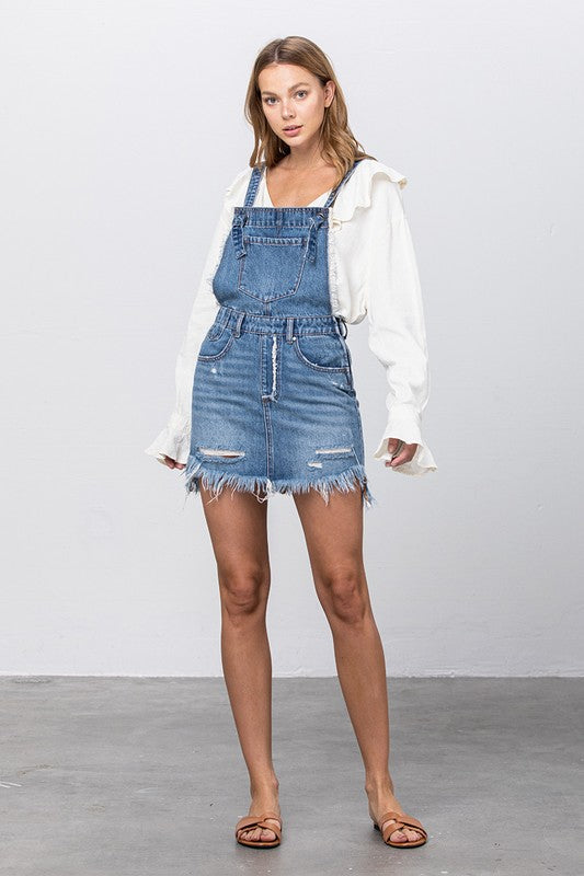 Frayed Denim Overalls Dress - Tigbul's Variety Fashion Shop