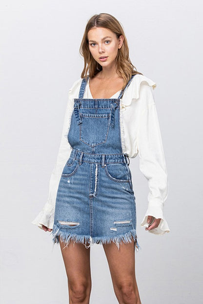 Frayed Denim Overalls Dress - Tigbul's Variety Fashion Shop