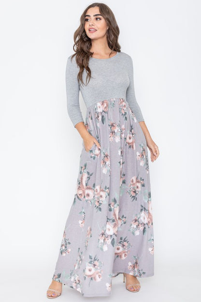 Quarter Sleeve Floral Maxi Dress - Tigbuls Variety Fashion