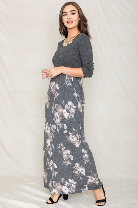 Quarter Sleeve Floral Maxi Dress - Tigbuls Variety Fashion