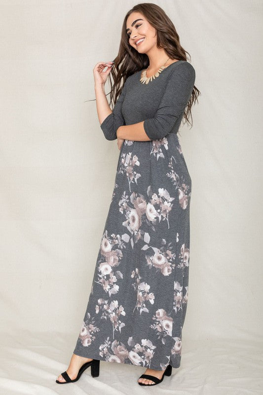 Quarter Sleeve Floral Maxi Dress - Tigbuls Variety Fashion