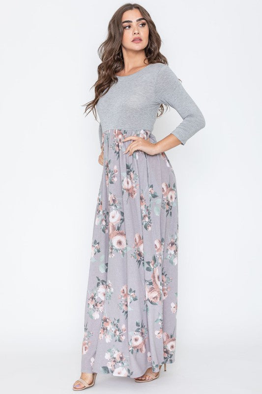 Quarter Sleeve Floral Maxi Dress - Tigbuls Variety Fashion