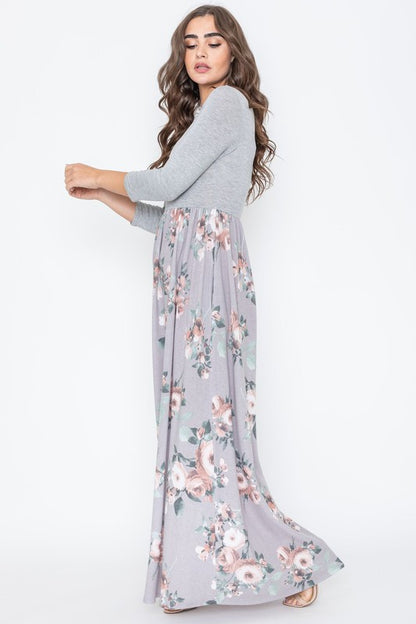 Quarter Sleeve Floral Maxi Dress - Tigbuls Variety Fashion