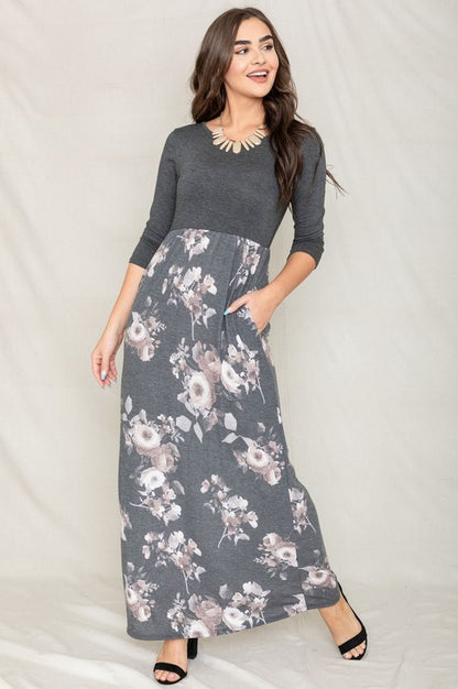 Quarter Sleeve Floral Maxi Dress - Tigbuls Variety Fashion