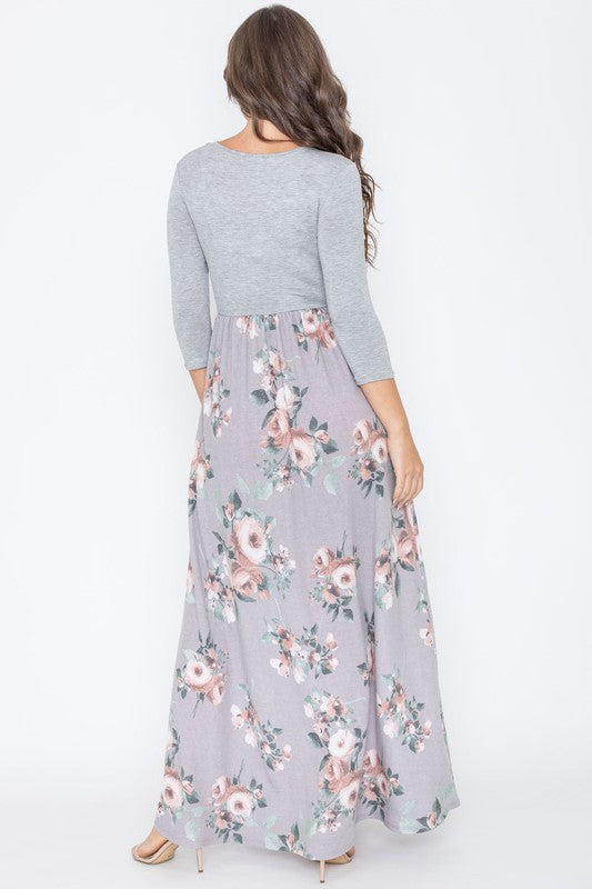 Quarter Sleeve Floral Maxi Dress - Tigbuls Variety Fashion