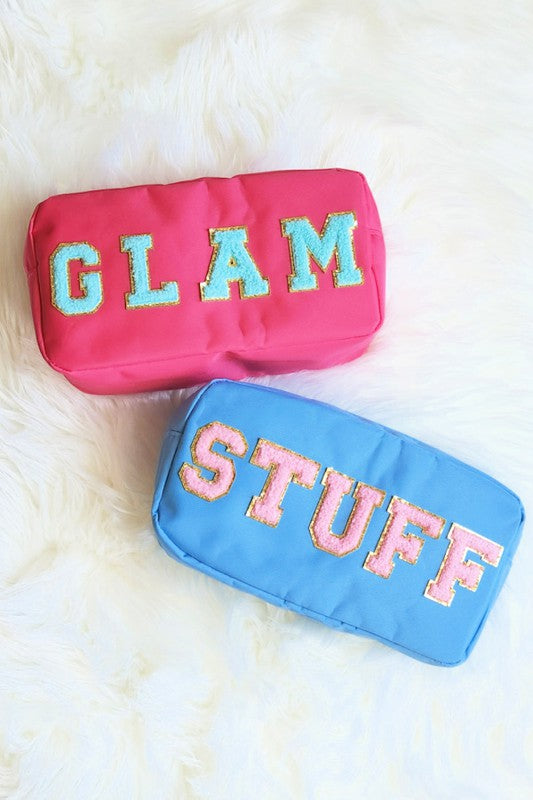 Varsity Letter Patch Makeup Bag Glam Stuff - Tigbul's Variety Fashion Shop