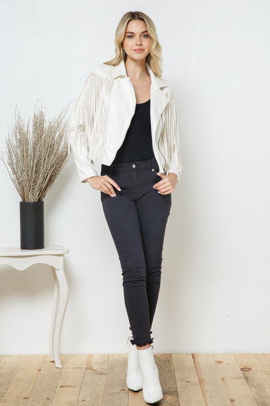 Faux Leather Moto Fringe Jacket - Tigbul's Variety Fashion Shop