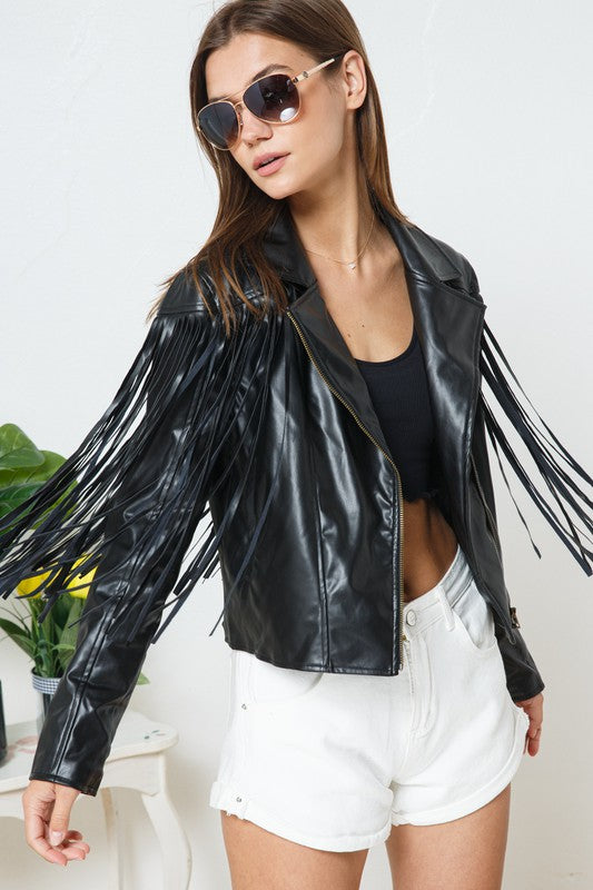 Faux Leather Moto Fringe Jacket - Tigbul's Variety Fashion Shop