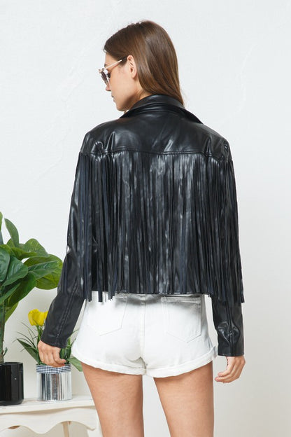 Faux Leather Moto Fringe Jacket - Tigbul's Variety Fashion Shop