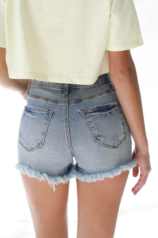Ribbon Tie Frayed Denim Shorts - Tigbul's Variety Fashion Shop