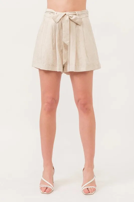 Beige Linen Blend Flowy Shorts - Tigbul's Variety Fashion Shop