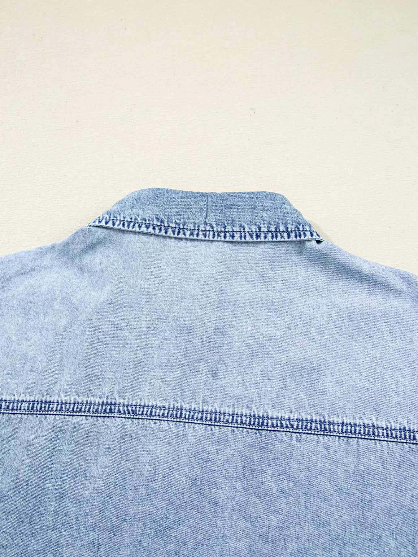 Chest Pocket Raw Hem Denim Loose Shirt Dress - Tigbul's Variety Fashion Shop