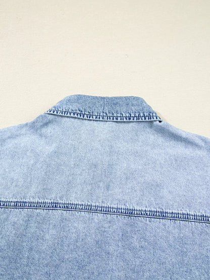 Chest Pocket Raw Hem Denim Loose Shirt Dress - Tigbul's Variety Fashion Shop