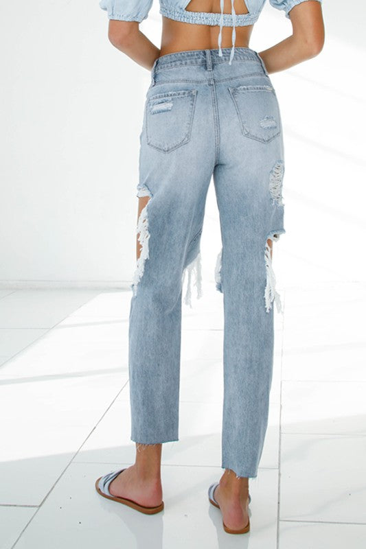 Ripped Raw Hem Boyfriend Jeans - Tigbuls Variety Fashion