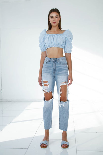 Ripped Raw Hem Boyfriend Jeans - Tigbuls Variety Fashion