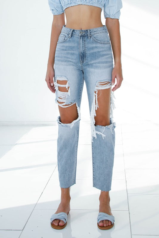 Ripped Raw Hem Boyfriend Jeans - Tigbuls Variety Fashion