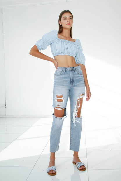 Ripped Raw Hem Boyfriend Jeans - Tigbuls Variety Fashion