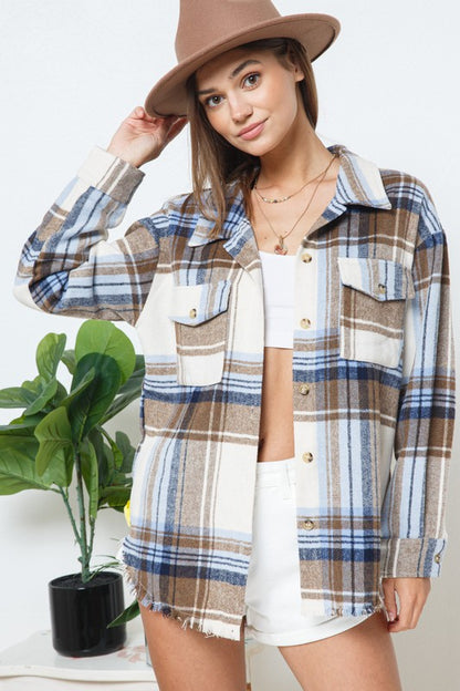 Yarn Dyed Plaid Shirt Jacket Shacket - Tigbul's Variety Fashion Shop