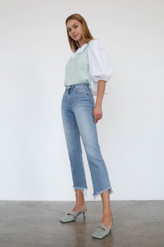 High Rise Crop Bootcut Light Wash Denim Jean Pants - Tigbul's Variety Fashion Shop