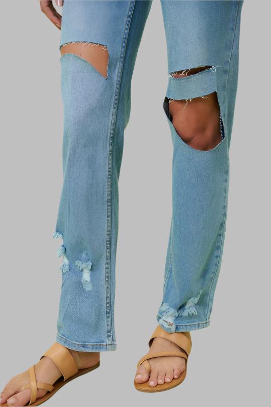 Blue High High Rise Distressed Wide Leg Jeans - Tigbuls Variety Fashion