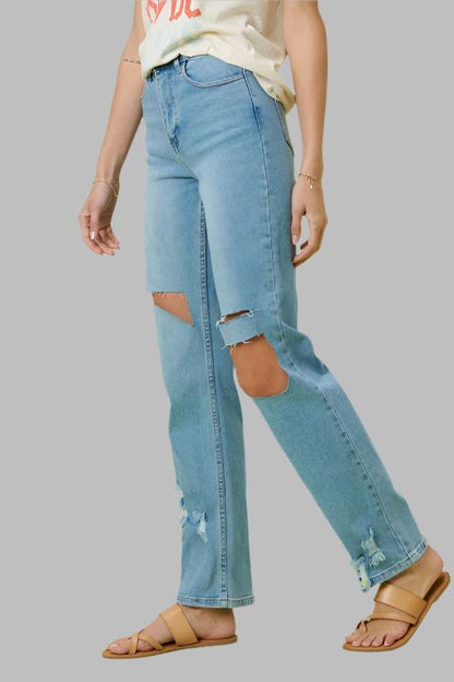 Blue High High Rise Distressed Wide Leg Jeans - Tigbuls Variety Fashion