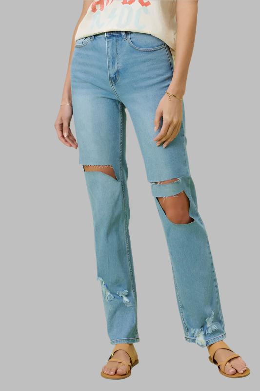 Blue High High Rise Distressed Wide Leg Jeans - Tigbuls Variety Fashion