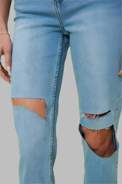 Blue High High Rise Distressed Wide Leg Jeans - Tigbuls Variety Fashion