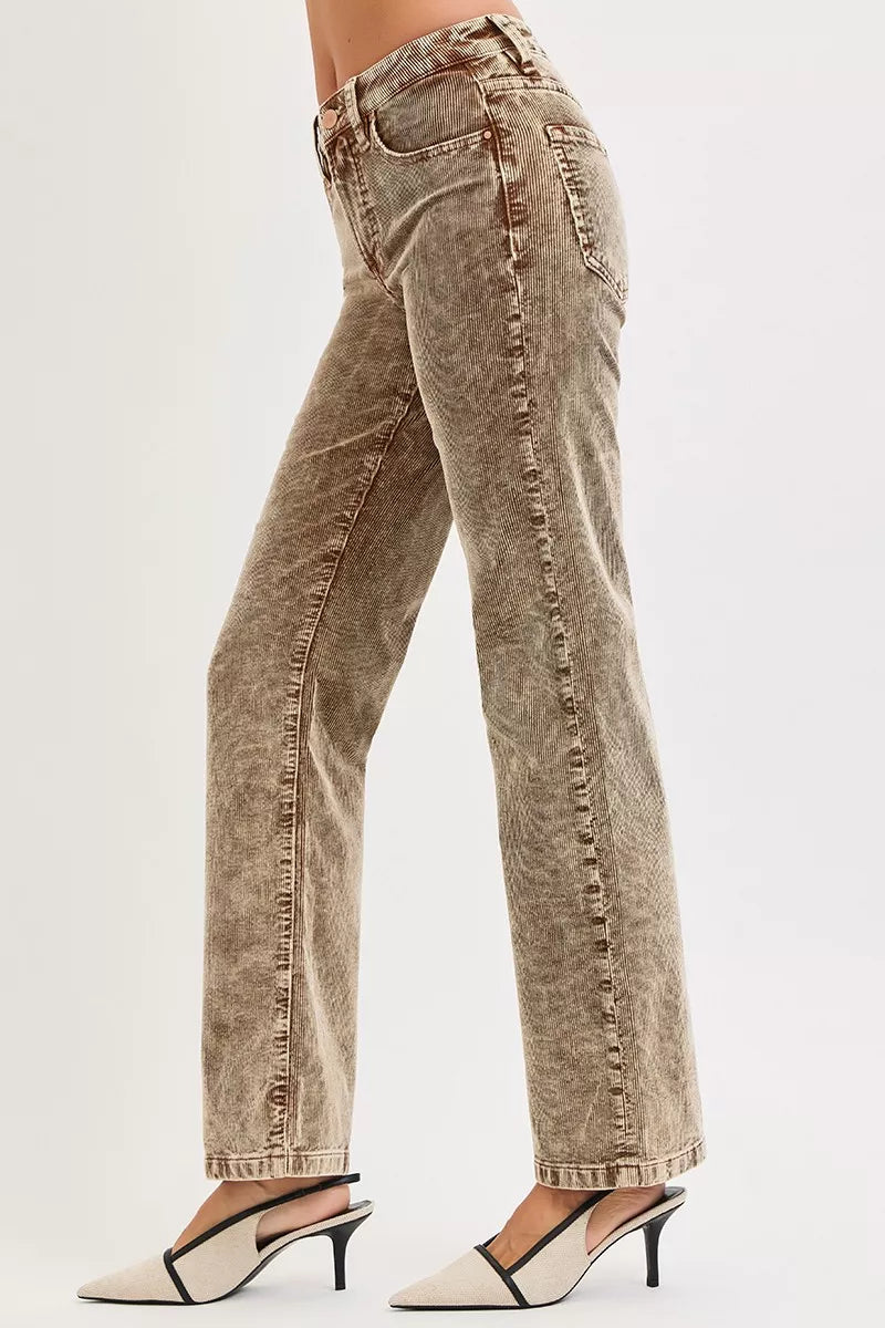RISEN Tummy Control Mid Rise Straight Leg Corduroy Pants - Tigbul's Variety Fashion Shop