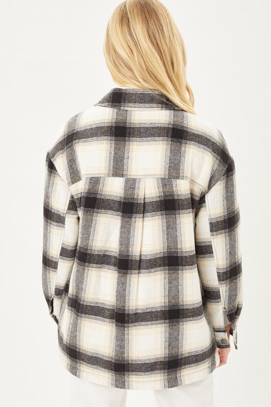 Plaid Button Up Jacket with Sherpa Lining - Tigbul's Variety Fashion Shop